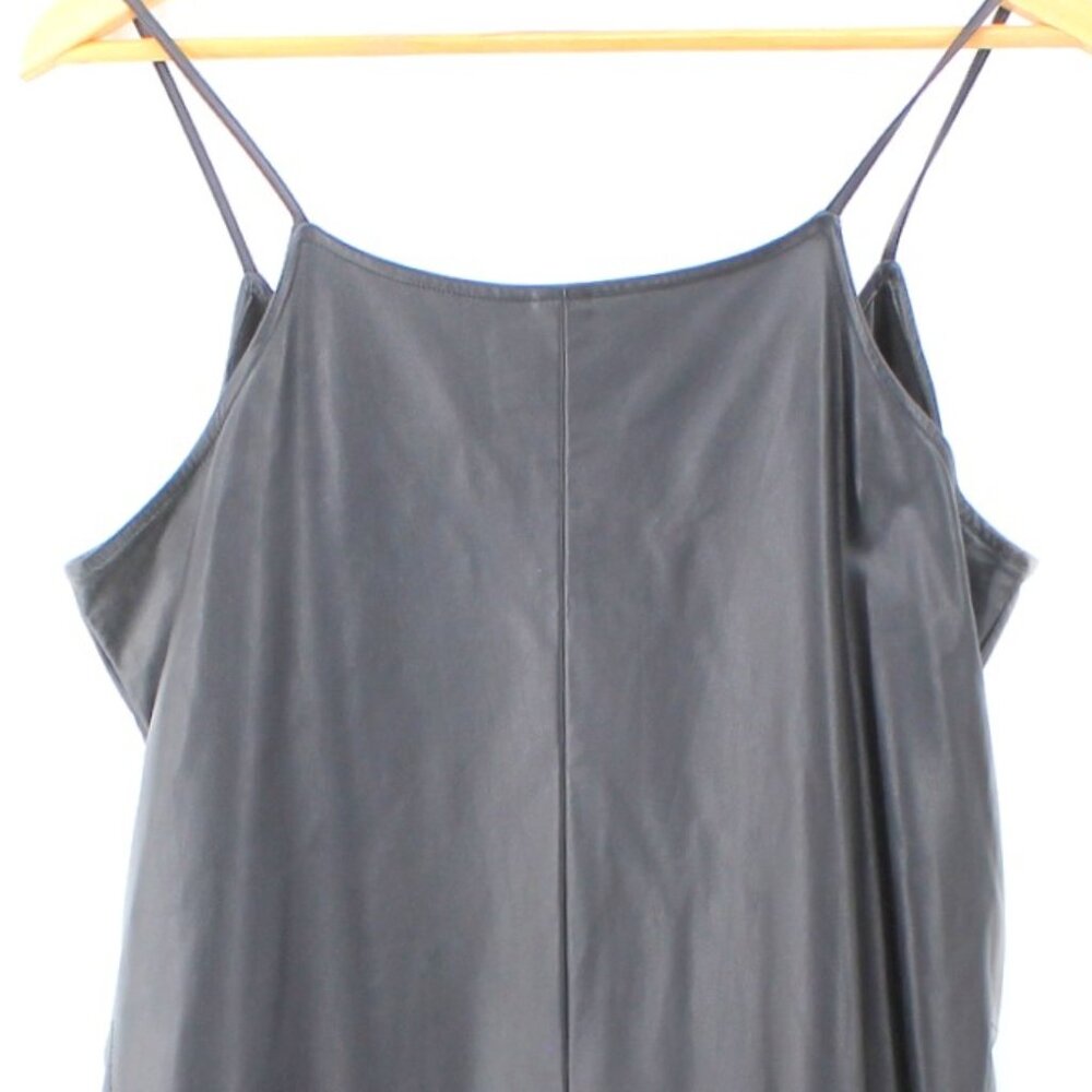 Gary Graham Black Leather Fur Side Slit Tunic Dress Sleeveless Avant Garde SZ 10 - Picture 7 of 16